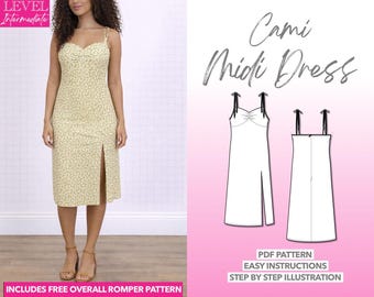 Cami Midi Dress Sewing Pattern: Sweetheart Neckline (PDF Pattern)