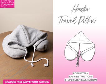 Modello di cucito per cuscino da viaggio con cappuccio Accessori Modello PDF Modello di cucito per cuscino portatile da viaggio Modello di cuscino da collo PDF