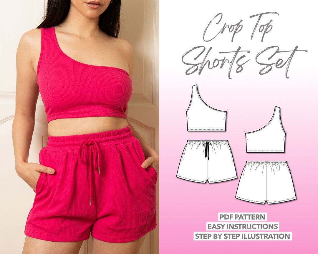 Crop Top and Shorts Sewing Pattern One Shoulder Tank Pattern Women