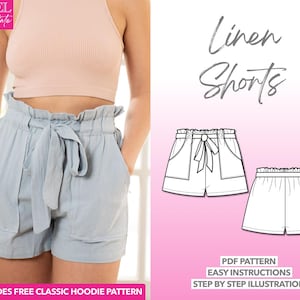 Patron de couture de shorts avec poche Patron PDF de shorts en lin Patron de shorts femme Patron de shorts taille haute