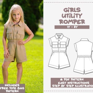 Kids Romper Sewing Pattern 1Y-8Y Girls Utility Romper PDF Pattern Playsuit Sewing Pattern Jumpsuit Pattern Onesie Sewing Pattern Girl Romper