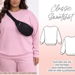 Patrón de costura de sudadera de talla grande fácil Patrón de ropa de talla grande para principiantes Patrón de jersey en PDF Patrón de costura de suéter de hombros caídos de talla grande