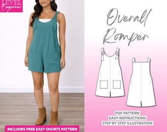 Overall Romper Sewing Pattern: Women's Playsuit (PDF Pattern XS-XXXL) Bonus Shorts