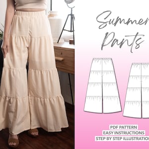 Summer Pants Sewing Pattern Boho Pants PDF Pattern High Waist Pants Sewing Pattern Comfy Pants Women Pants Pattern