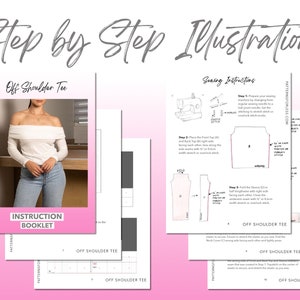 Off Shoulder Tee sewing pattern step by step illustrations.