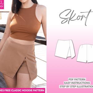 Knit Skort Sewing Pattern: Split Hem, Easy PDF (XS-XXXL)
