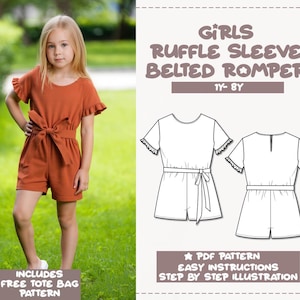 Girls Romper Sewing Pattern Ruffle Sleeve Jumpsuit Pattern 1Y-8Y Belted Romper Sewing Pattern Ruffle Sleeve Romper Sewing Pattern PDF Romper