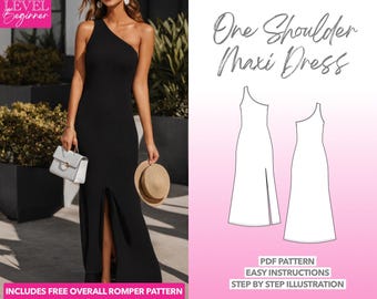 Dress Sewing Pattern One Shoulder Dress Pattern Women Sewing Pattern Maxi Dress Sewing Pattern Knit Dress Pattern Party Dress PDF Pattern