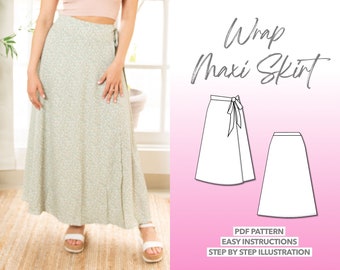 Skirt Sewing Pattern Wrap Maxi Skirt Pattern Women Skirt Sewing Pattern Wrap Skirt PDF Pattern Easy Long Skirt Sewing Pattern