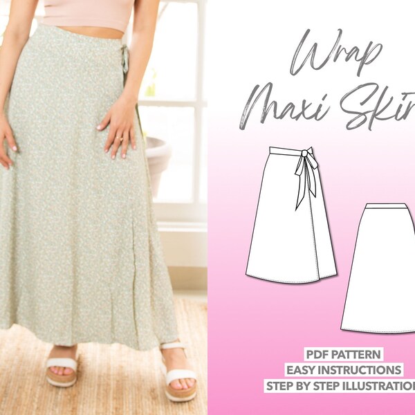 Skirt Sewing Pattern Wrap Maxi Skirt Pattern Women Skirt Sewing Pattern Wrap Skirt PDF Pattern Easy Long Skirt Sewing Pattern