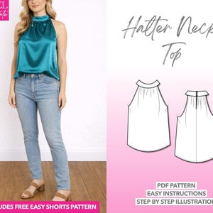 Halter Neck Top Sewing Pattern: Women's Sleeveless Blouse (PDF Pattern XS-XXXL)