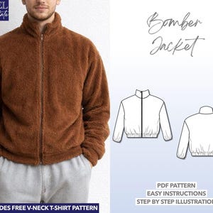 Patrón de costura de chaqueta bomber para hombre para principiantes Patrón de chaqueta fácil en PDF Patrón de chaqueta con cintura elástica Patrón de chaqueta con puños elásticos