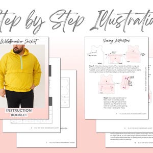 Plus Size Mens Windbreaker Jacket sewing pattern instruction booklet showing step by step illustrations to make the garment.