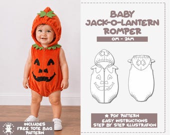 Baby Halloween Costume, Pumpkin Costume, Baby Sewing Pattern, Jack-o-Lantern Romper, PDF Sewing Pattern, Costume for Babies, Kids Pattern