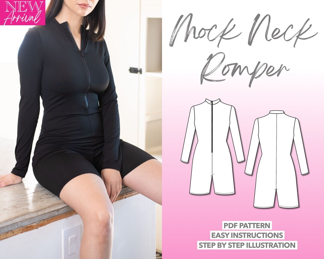 Unitard Sewing Pattern Mock Neck Unitard Romper Pattern Long - Etsy