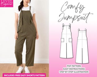 Jumpsuit Sewing Pattern: Women's Overalls with Shoulder Ties (PDF Download XS-XXXL)