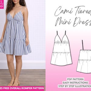 Halter Cami Tiered Mini Dress Sewing Pattern: XS-XXXL (PDF Pattern)