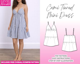 Halter Cami Tiered Mini Dress Sewing Pattern: XS-XXXL (PDF Pattern)