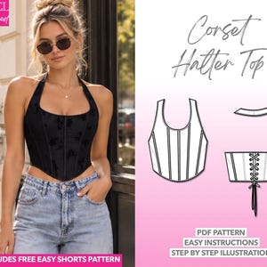 Corset Sewing Pattern Halter Top PDF Pattern Women Corset Pattern Crop Top Pattern Bustier Pattern Girdle Top Pattern Corselet Top Brassiere