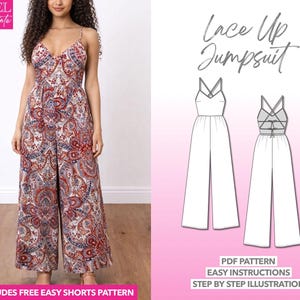 Lace Up Backless Jumpsuit Sewing Pattern: Wide Leg (PDF Pattern XS-XXXL)