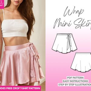 Skirt Sewing Pattern Wrap Mini Skirt PDF Pattern Women Skirt Sewing Pattern Wrap Tie Front Skirt PDF Sewing Pattern Wrap Skirt Pattern PDF