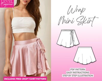 Skirt Sewing Pattern Wrap Mini Skirt PDF Pattern Women Skirt Sewing Pattern Wrap Tie Front Skirt PDF Sewing Pattern Wrap Skirt Pattern PDF
