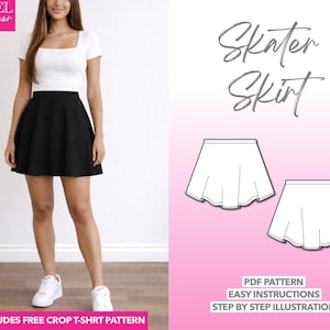 Easy Skater Skirt Sewing Pattern (XS–XXXL) – Crop Top Bonus (PDF Pattern)