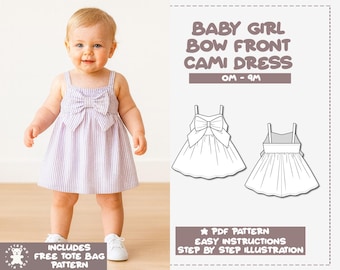 Baby Girl Bow Front Cami Dress Sewing Pattern (0M-9M) (PDF Pattern)