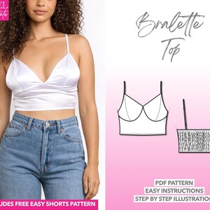 Bralette Sewing Pattern Cami Top Pattern Women Top Sewing Pattern Corset Top Pattern Brassiere Pattern Crop Top Women Bustier Top Thin Strap