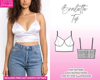 Bralette Sewing Pattern Cami Top Pattern Women Top Sewing Pattern Corset Top Pattern Brassiere Pattern Crop Top Women Bustier Top Thin Strap