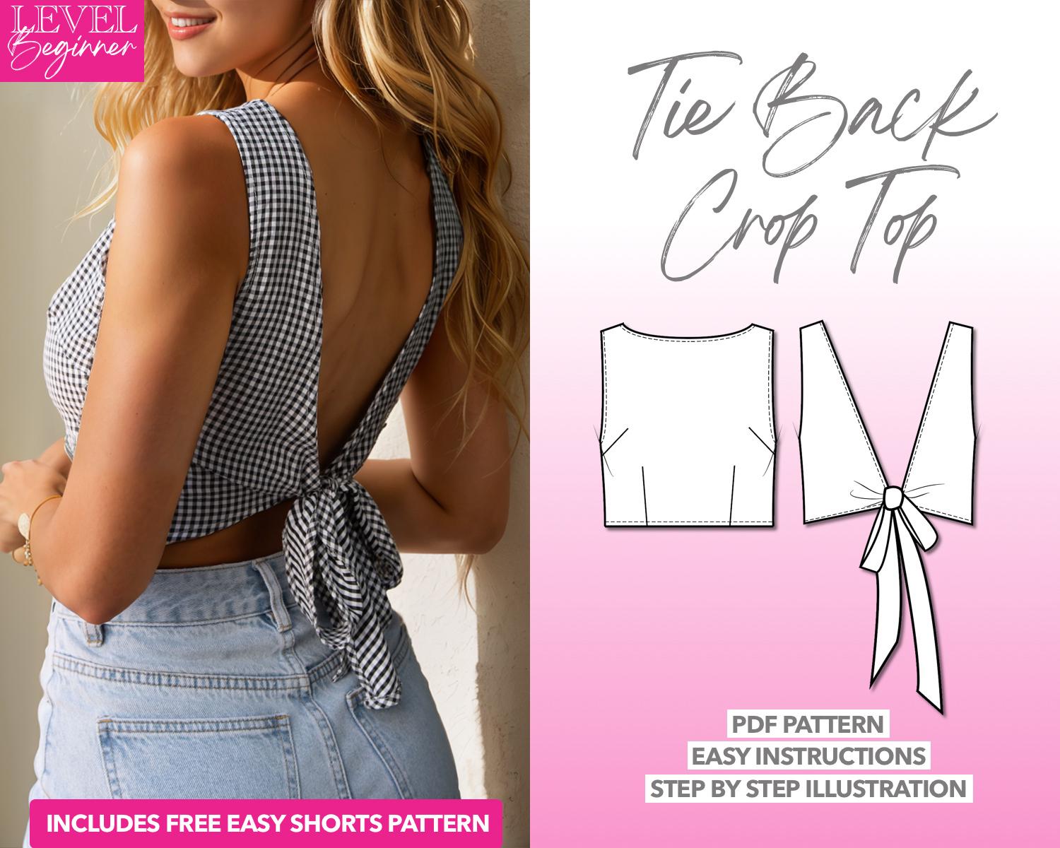 Top Sewing Pattern Crop Top Pattern Open Back Sewing Pattern Backless Top Sewing Pattern Women Top Sewing Pattern Tie Back Top PDF Pattern
