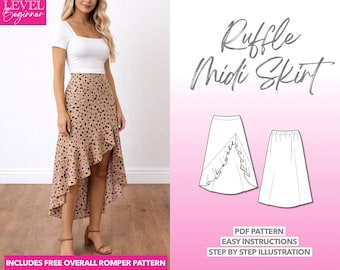 Ruffle Midi Skirt Sewing Pattern: Beginner-Friendly PDF (XS-XXXL) + Bonus Crop Top