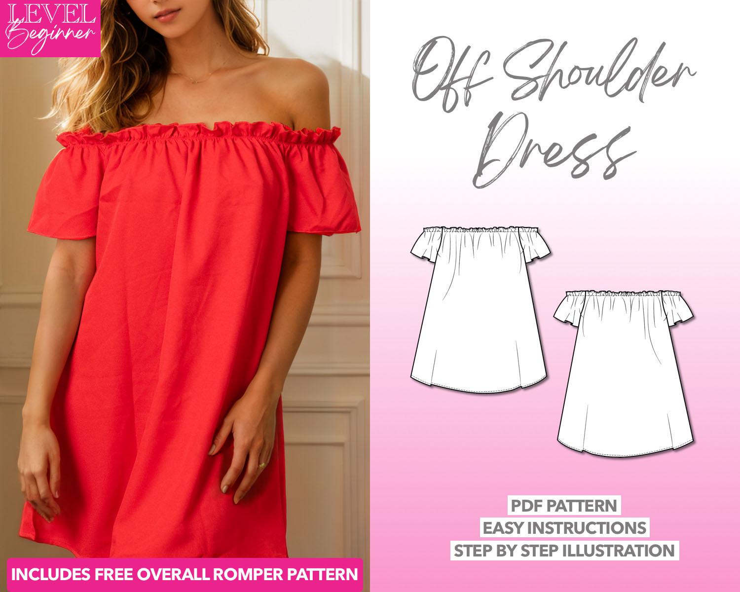 Off Shoulder Dress Sewing Pattern Mini Dress Pattern PDF Summer Dress Sewing Pattern Women Sewing Pattern Off Shoulder Dress PDF Pattern