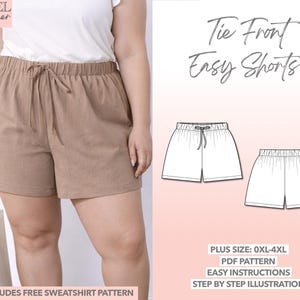 Plus Size Sewing Pattern Tie Front Easy Shorts PDF Pattern Women Shorts Beginner Friendly Shorts Pattern Drawstring Shorts Sewing Pattern