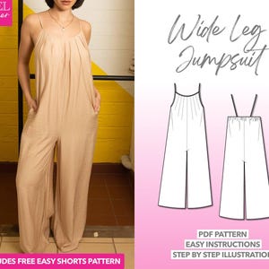 Wide Leg Cami Jumpsuit Sewing Pattern: Women&#39;s Dungaree (PDF Pattern XS-XXXL)