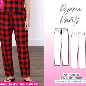 Pajama Pants Sewing Pattern Women Jammies PDF Sleepwear Pants Easy Pajama Bottoms for Beginner Nightwear Lounge Pants Sleep Trousers Pattern