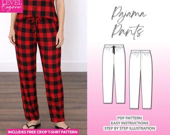 Pajama Pants Sewing Pattern Women Jammies PDF Sleepwear Pants Easy Pajama Bottoms for Beginner Nightwear Lounge Pants Sleep Trousers Pattern
