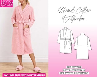 Patrón de costura para bata con cuello chal – Descarga en PDF (XS–XXXL)