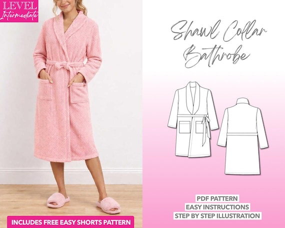 Shawl Collar Bathrobe Sewing Pattern, Morning Gown, Easy Bathrobe Pattern, Women Robe Pattern, Lounging Robe, Bath Robe, Terrycloth Robe PDF