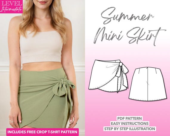 Skirt Sewing Pattern Side Tie Wrap Mini Skirt Pattern Women