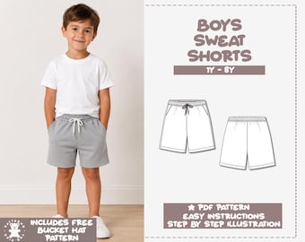 Boys Drawstring Sweat Shorts PDF Sewing Pattern – PDF Download (1Y–8Y)