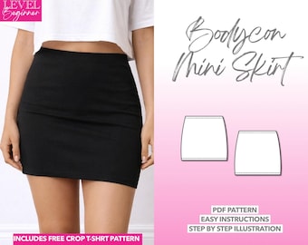 Mini Skirt Sewing Pattern Women Sewing Pattern Easy Skirt Pattern for Beginner Bodycon Skirt PDF Pattern Skirt Knit Skirt Pattern Elastic