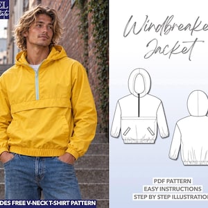 Mens Jacket Sewing Pattern Hoodie Jacket Pattern Beginner Friendly Mens Sewing Pattern Outerwear PDF Pattern Mens Rain Jacket Sewing Pattern