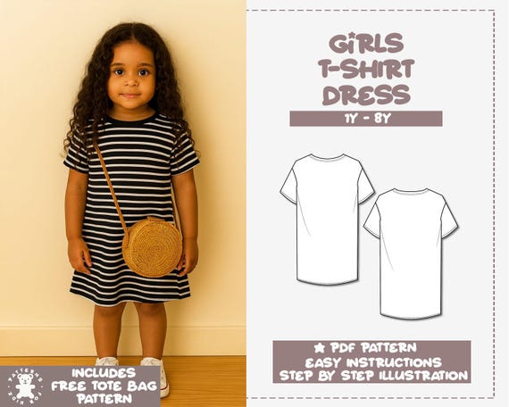 Girls T-shirt Dress Sewing Pattern (1Y-8Y) (PDF Pattern) - Etsy Israel