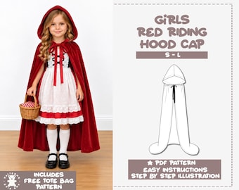 Girls Red Riding Hood Cape Sewing Pattern One Size Halloween PDF Pattern Kids Sewing Pattern Hooded Cape PDF Pattern Costume Sewing Pattern