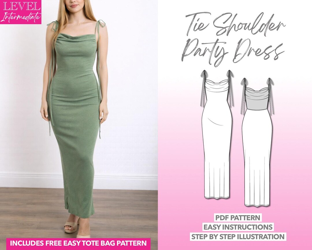 Mermaid Maxi Party Dress Sewing Pattern: Tie Shoulder Backless Gown (PDF  Pattern XS-XXXL) - Etsy