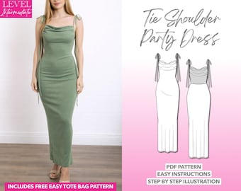 Modello di cucito per abito lungo da festa a sirena: abito con spalle scoperte e lacci (modello PDF XS-XXXL)