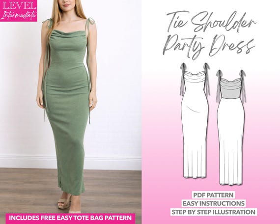 Mermaid Maxi Party Dress Sewing Pattern: Tie Shoulder Backless Gown (PDF Pattern XS-XXXL) Mermaid Maxi Party Dress Sewing Pattern: Tie Shoulder Backless Gown (PDF Pattern XS-XXXL)