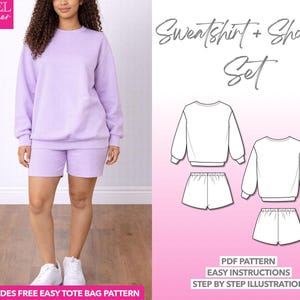 Sweatshirt and Shorts Set Sewing Pattern Loungewear Set PDF Pattern Women Sewing Pattern Sweatshirt Pattern Beginner Friendly Shorts Pattern