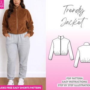Bomber Crop Jacket Sewing Pattern: PDF Download (XS-XXXL) + Bonus Shorts Pattern